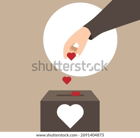 Hand Donating Hearts to the Donation Box. Doing good for people donation of love idea