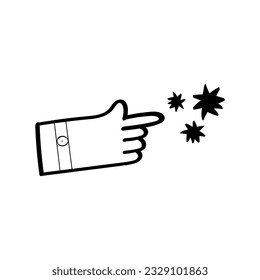 hand doodle in black outline style. Hand pointing virus. Shooting hand. Suitable for t-shirt design