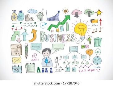 Hand doodle Business icon set idea design