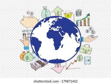 Hand doodle Business icon set idea design on transparent background