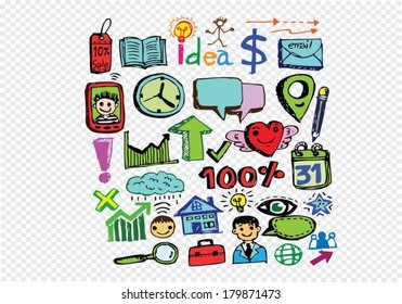Hand doodle Business icon set idea design on transparent background