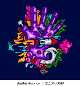 Hand doodle graffiti art potrait logo colorful design with dark background. Abstract vector illustration. Isolated black background for t-shirt, poster, clothing, merch, apparel, badge design.