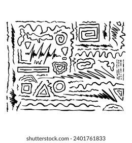 hand doodle shapes on white background. hand drawn lines and geometric shapes. geometric shapes background