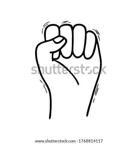 Hand in Doodle style isolated on a white background. A symbol of protest and resistance. The hand is bent into a fist. They wont pass. Revolutionary moods in society. A symbol of strength and protest