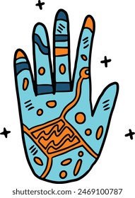 A hand with a lot of dots on it. The hand is drawn in black and white. The hand is not a realistic drawing