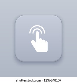 Hand double click gray vector button with white icon on gray background