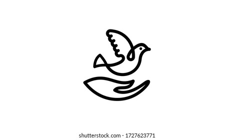 Hand dove bird fly social line art logo. Help icon logo.