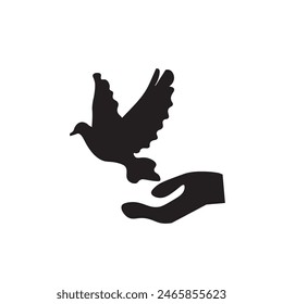 Hand and dove flying away freedom sign