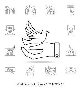 hand and dove icon. Detailed outline set of elections element icons. Premium graphic design. One of the collection icons for websites, web design on white background