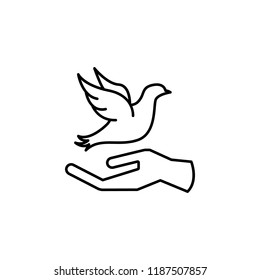 hand and dove icon. Element of peace icon for mobile concept and web apps. Thin line hand and dove icon can be used for web and mobile