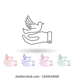 Hand and dove multi color icon. Simple thin line, outline vector of election icons for ui and ux, website or mobile application