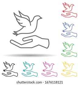 Hand and dove multi color set icon. Simple thin line, outline vector of human rights icons for ui and ux, website or mobile application