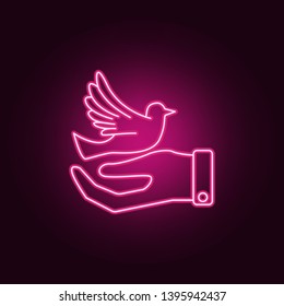 Hand and dove neon icon. Elements of election set. Simple icon for websites, web design, mobile app, info graphics