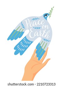 Hand and dove of peace. Vector isolated illustration. Elements for card, poster, flyer and other use