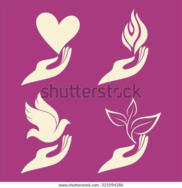 Hand Dove Hand Plant Hand Flame Stock Vector (Royalty Free) 321094286 ...