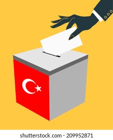  hand down of a ballot box with the flag of turkey flag