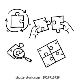 hand draen doodle Simple Set Puzzle Related Vector Line Icons isolated background