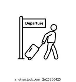 Hand Dragging Suitcase Past Departure Sign at the Airport