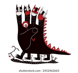 Hand dragon - four headed folk tale dragon with lollypop