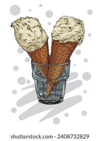 hand dram yummy sweet ice cream cone illustrations