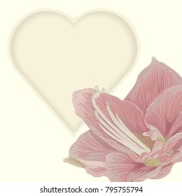 Hand dravn vector realistic lily flowers valentine's day card with heart