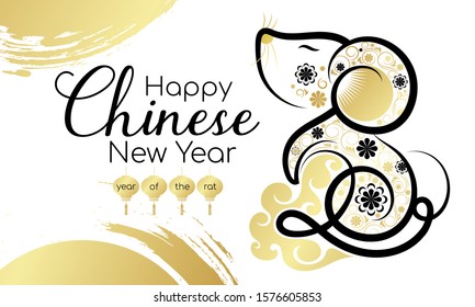 Hand draw 2020 is a rat. Happy chinese New Year. Year of the rat. Vector illustration.
