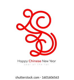 Hand draw 2020 is a rat. Happy chinese New Year. Year of the rat. Vector illustration.