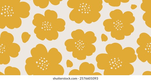 Hand draw abstract art flower pattern beautifully floral with yellow color, seamless designs on textiles, clothing, gift wrapping, banners, home decor, abstract backgrounds. Vector illustration.