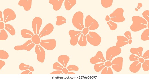 Hand draw abstract art flower pattern beautifully floral peach and orange, seamless designs on textiles, clothing, gift wrapping, banners, home decor, abstract backgrounds. Vector illustration.