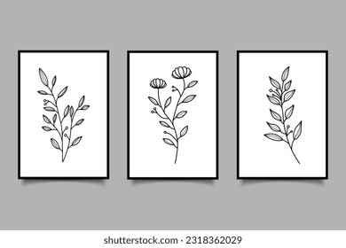 Dibujo a mano arte abstracto de línea botánica boho con formas orgánicas diseño conjunto minimalista para decoración de arte de pared
