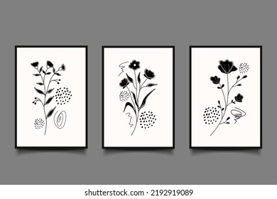 Hand draw abstract boho composition botanical leaf with shapes design