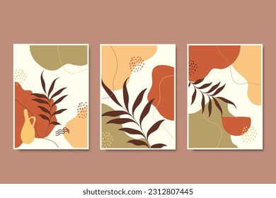 Hand draw abstract boho minimal organic shapes cover background