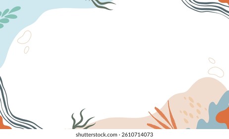 Hand draw abstract floral background soft color geometric shapes, dots, and lines for presentation