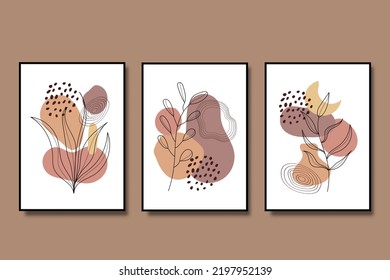 Hand draw abstract flowers  with organic shapes minimal design,wall decoration