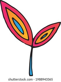 Hand draw abstract leaves. Doodle psychedelic, hippie art. Ecology icon, symbol