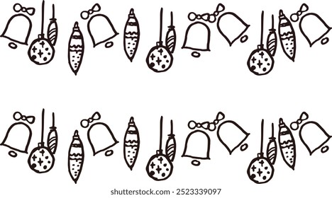 Hand draw abstract  line drawing frame. Christmas ball and jingle bell