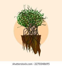 hand draw abstract old tree vector art illustration