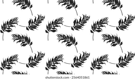 Hand draw abstract pattern. Seamless exotic leaves pattern design in vector