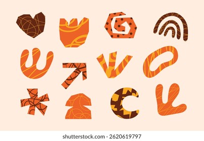 hand draw abstract shapes, geometric cut out elements with liquid line, dots pattern design for card, invitation, wallpaper, poster