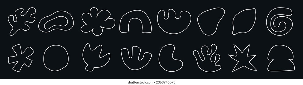 hand draw abstract shapes. set of white line astract shapes elements. hand prints	