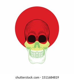 Hand draw abstract skull head engraving with collor