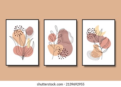 Hand draw abstract wall art boho contemporary with organic shapes minimalist design