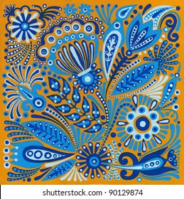 hand draw acrylic painting flower vector ethnic design. Ukrainian traditional painting