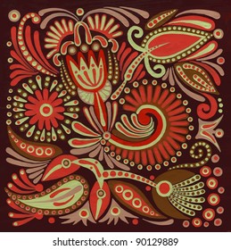 hand draw acrylic painting flower vector ethnic design. Ukrainian traditional painting