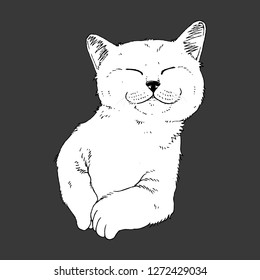 Hand Draw Adorable Cat , Isolated Vector