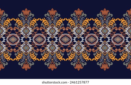 Hand draw African Ikat floral paisley embroidery.geometric ethnic oriental pattern traditional.great for textiles, banners, wallpapers, wrapping vector design.