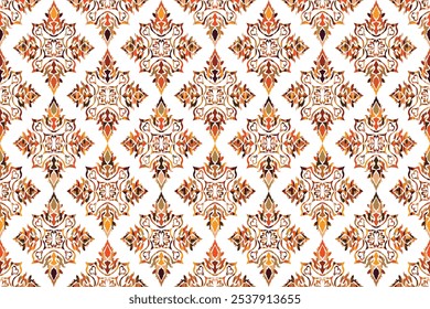 Hand draw African Ikat floral paisley embroidery.geometric ethnic oriental seamless pattern traditional."This content was created using vector drawing tools not generated by AI"