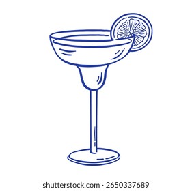 Hand draw alcoholic cocktail drink vector illustration. Martini glass in sketch doodle style icon

