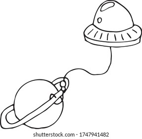 Hand draw aliens and ufo set of vector objects and design elements in monochrome style isolated on white background