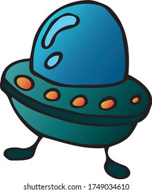 Hand draw aliens and ufo set of vector objects and design elements isolated on white background
